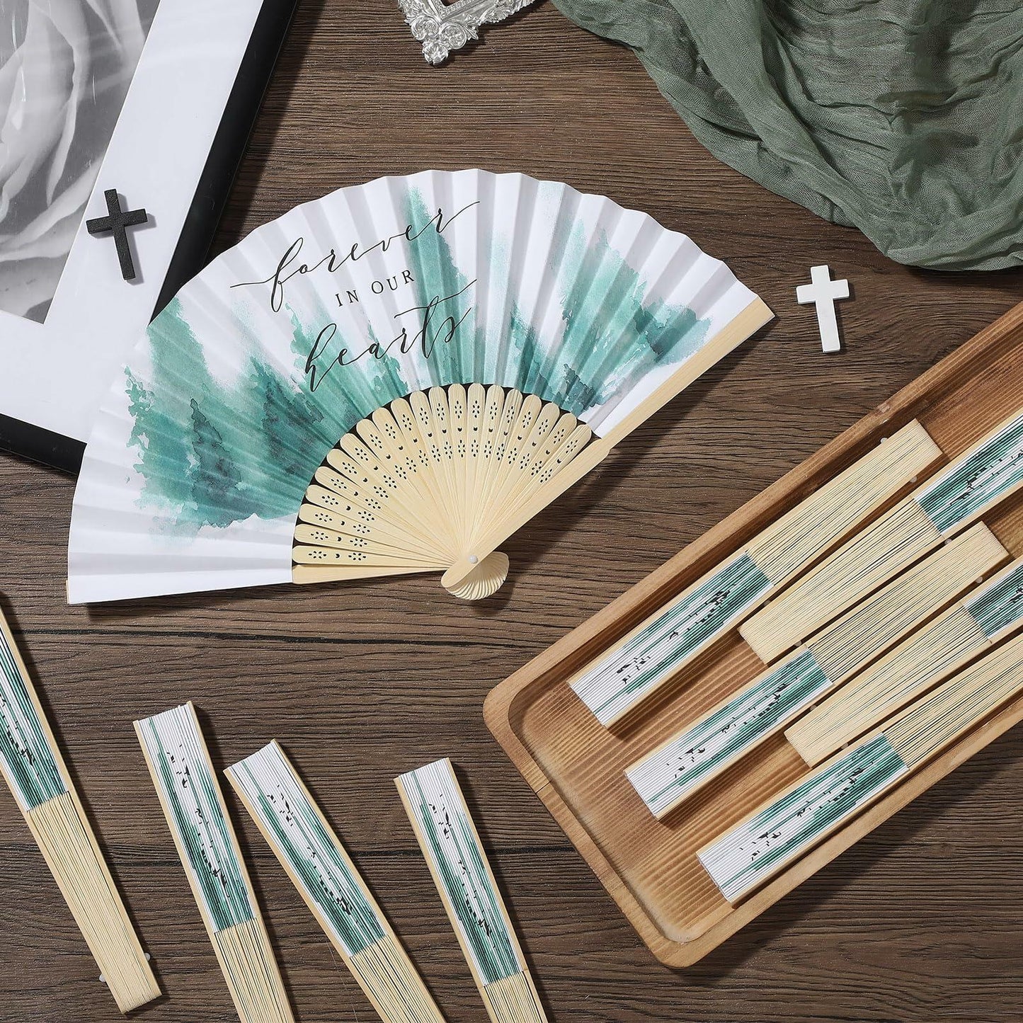 Threehoney 25pcs Funeral Memorial Folding Fans Sympathy Condolence Gifts