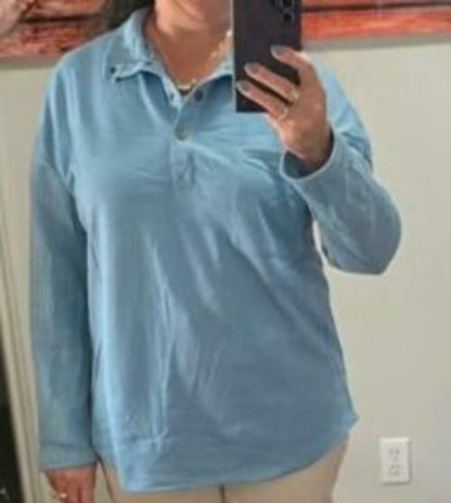 SHEWIN Women Oversized Button Up Sweatshirt Blue Size S