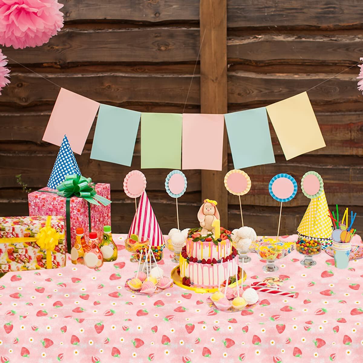 HAKOTI 3 Pack Strawberry Tablecloth Berry Theme Birthday Party Decor