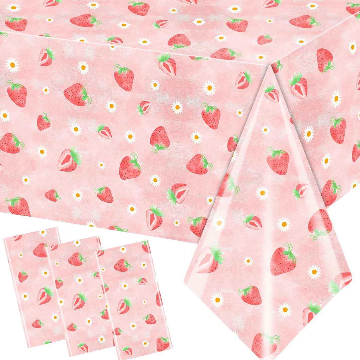 HAKOTI 3 Pack Strawberry Tablecloth Berry Theme Birthday Party Decor