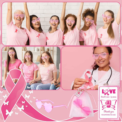 Tellegloww 24pcs Pink Heart Sunglasses Breast Cancer Awareness Gifts