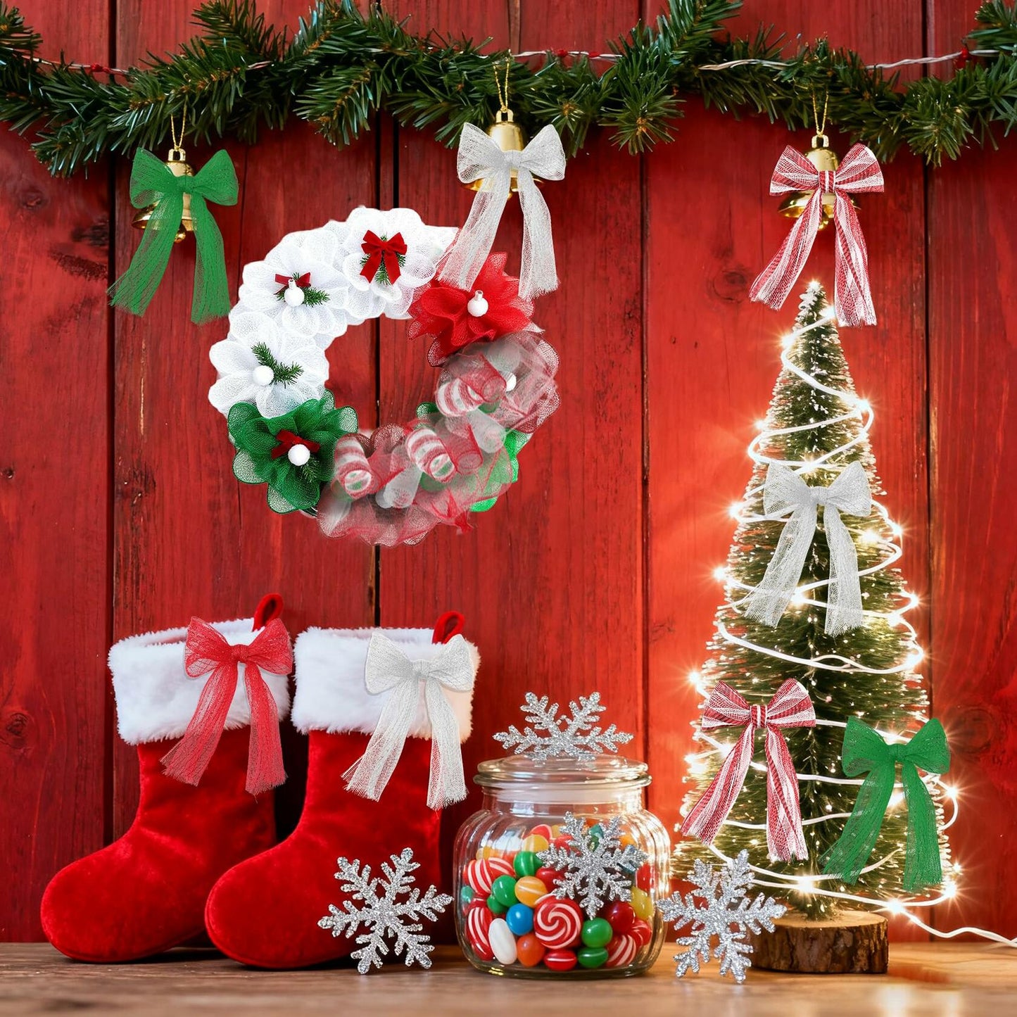 Funactu Metallic Mesh Ribbon 10in x 30ft Red Foil Christmas Decor