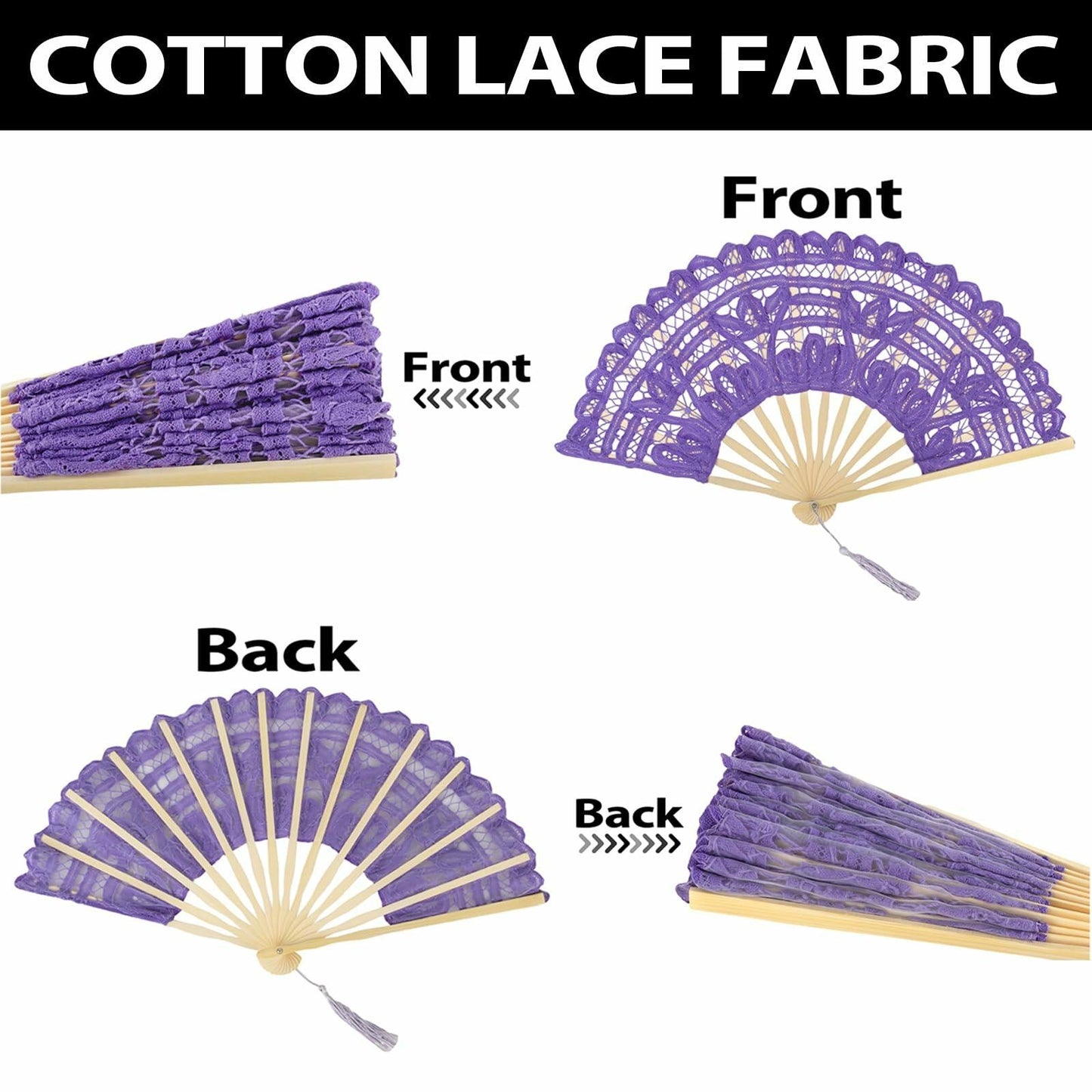 TopTie Dark Blue Lace Folding Fan Bamboo Hand Fan with Tassel