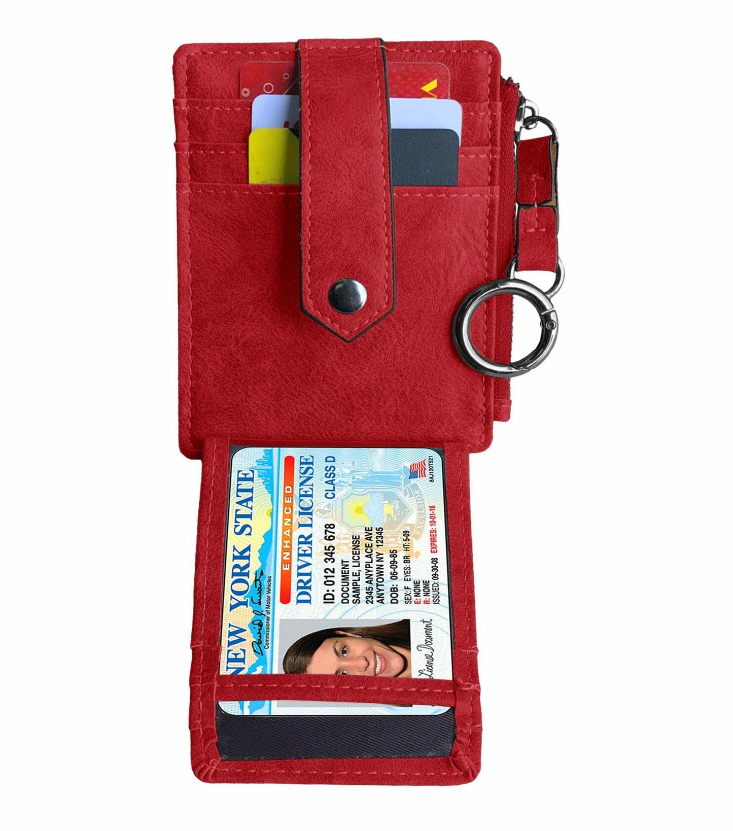 AOXONEL RFID Leather Keychain Wallet Credit Card Holder Coin Purse Red