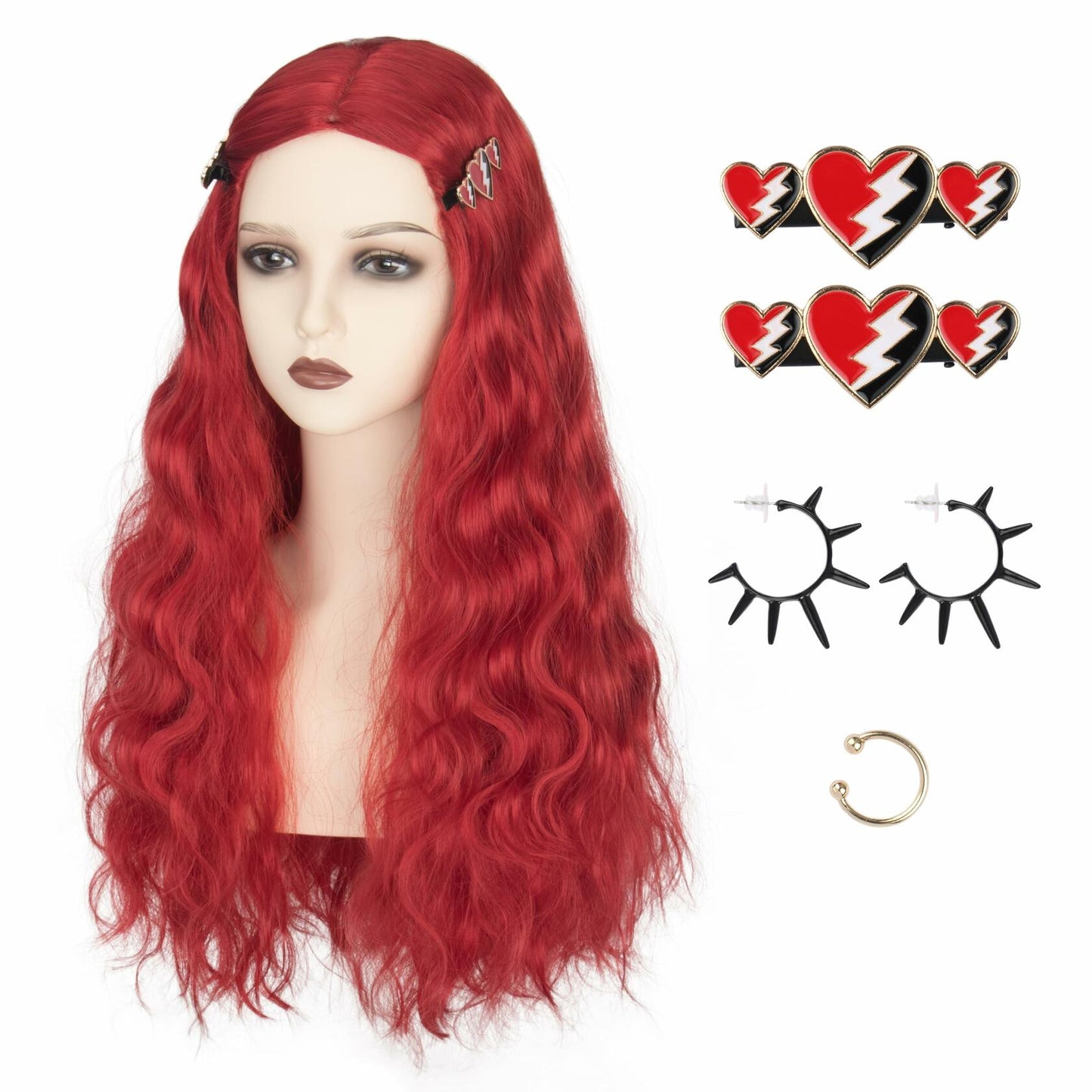 Miss U Hair Long Wavy Red Wig Women Middle Part Hair Clips Cosplay Halloween