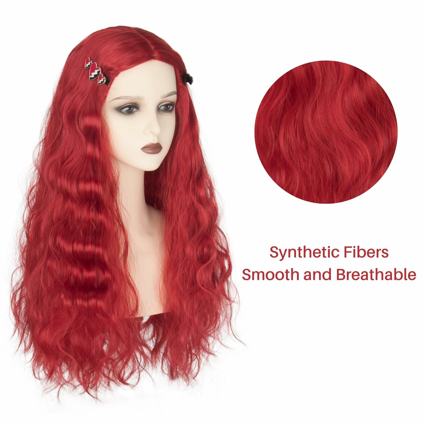 Miss U Hair Long Wavy Red Wig Women Middle Part Hair Clips Cosplay Halloween