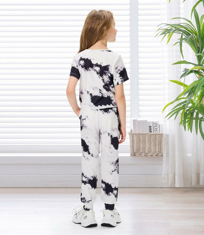 Hvididan Girls Tie Dye Twist Front Top & Sweatpants Set Black White Size 9-10Y