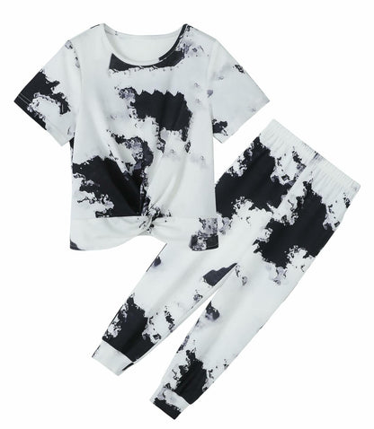 Hvididan Girls Tie Dye Twist Front Top & Sweatpants Set Black White Size 9-10Y