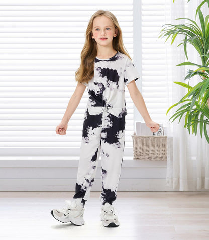 Hvididan Girls Tie Dye Twist Front Top & Sweatpants Set Black White Size 9-10Y