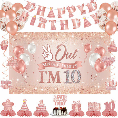 Holkcog Happy 10th Birthday Decorations Girl Rose Gold Banner Party Supplies