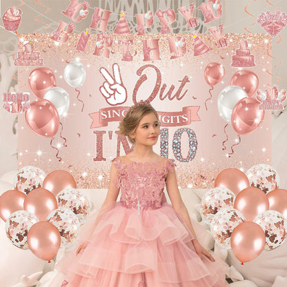 Holkcog Happy 10th Birthday Decorations Girl Rose Gold Banner Party Supplies
