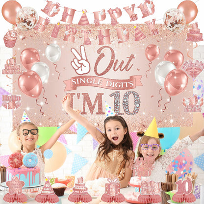 Holkcog Happy 10th Birthday Decorations Girl Rose Gold Banner Party Supplies