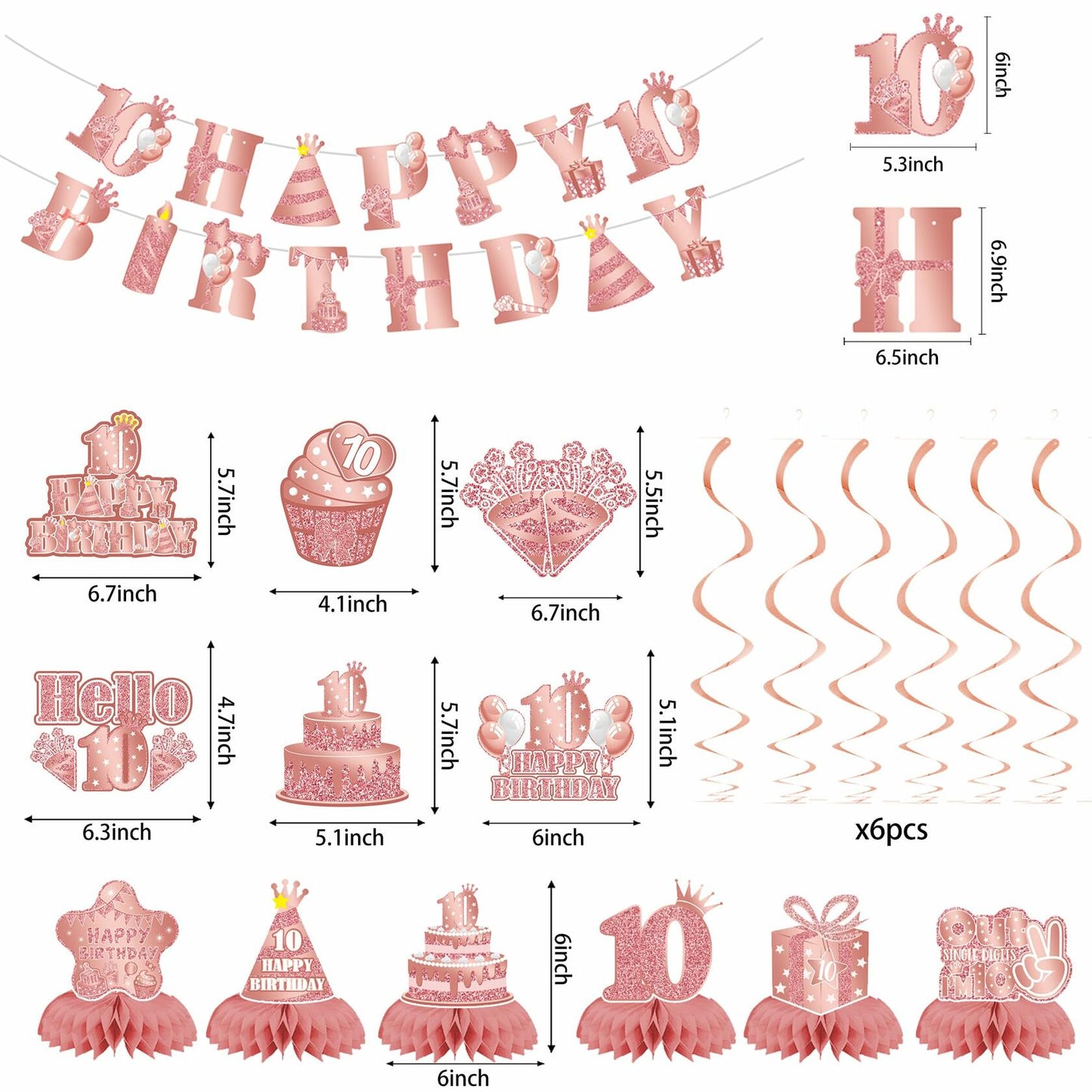 Holkcog Happy 10th Birthday Decorations Girl Rose Gold Banner Party Supplies
