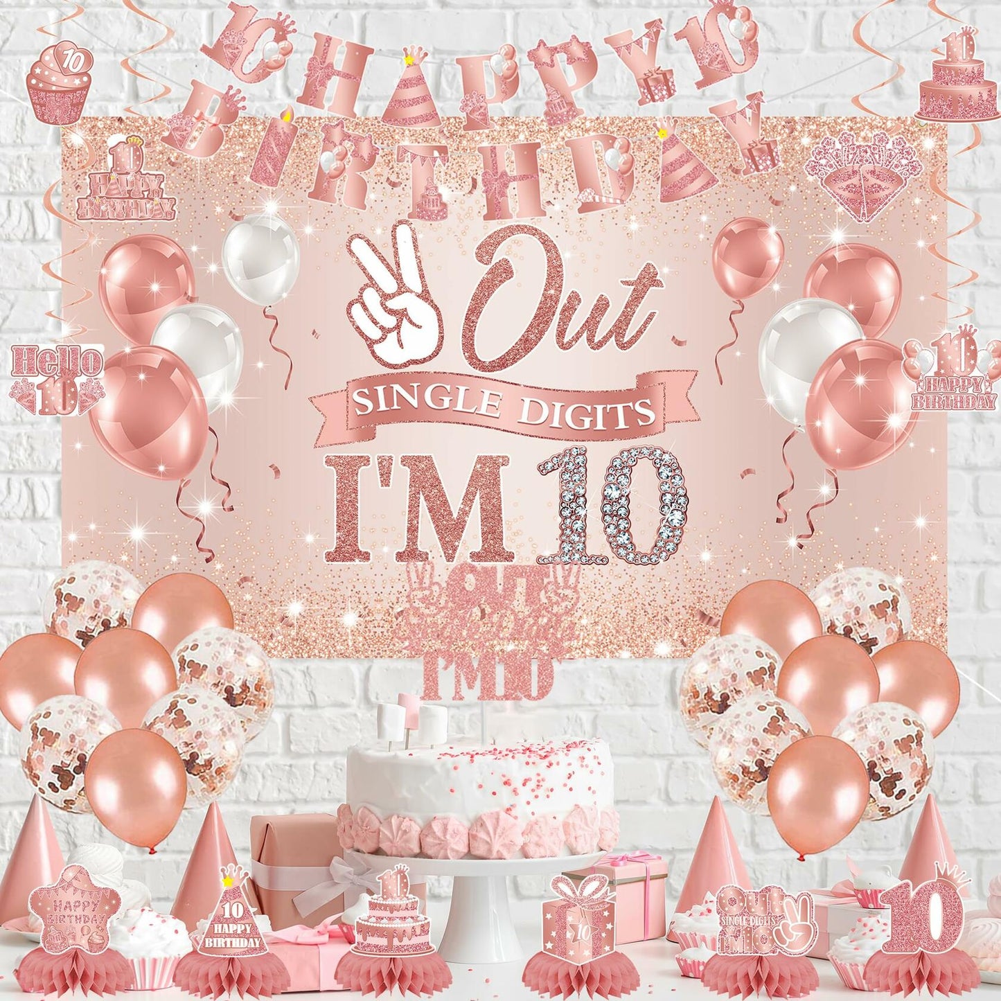Holkcog Happy 10th Birthday Decorations Girl Rose Gold Banner Party Supplies