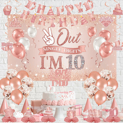Holkcog Happy 10th Birthday Decorations Girl Rose Gold Banner Party Supplies