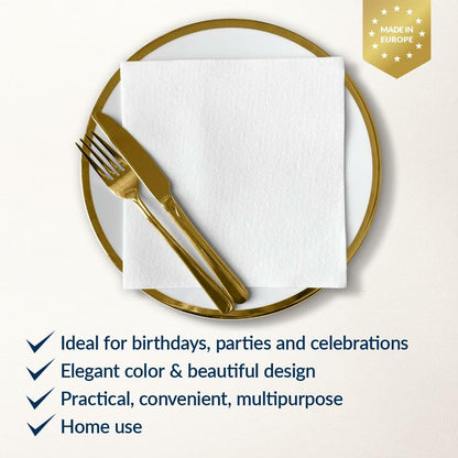 PAW White Linen Feel Paper Napkins 50PCS 16x16 Disposable Cloth Like Party