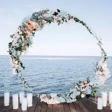 HEOMU Round Backdrop Balloon Arch Stand 7.3FT Gold Metal Art Deco