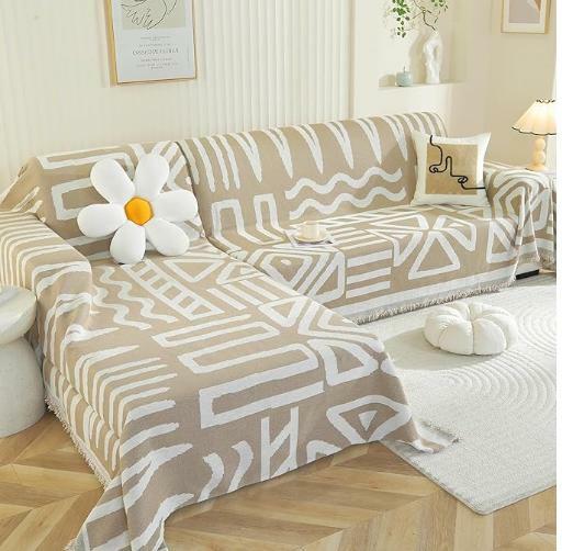Royhom Boho Chenille Sofa Cover Tassel Loveseat L-Shaped Khaki 71x102