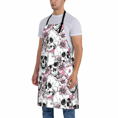 Fenmshairy Sugar Skull Flower Chef Apron Adjustable Neck 2 Pockets One Size