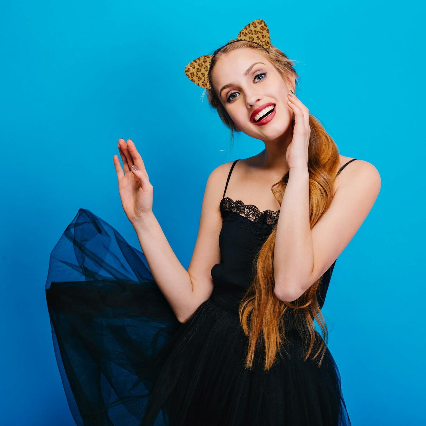 IGMaryBox Cat Ears Headband Black Velvet Leopard Print Animal Hairband