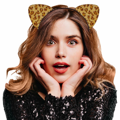 IGMaryBox Cat Ears Headband Black Velvet Leopard Print Animal Hairband