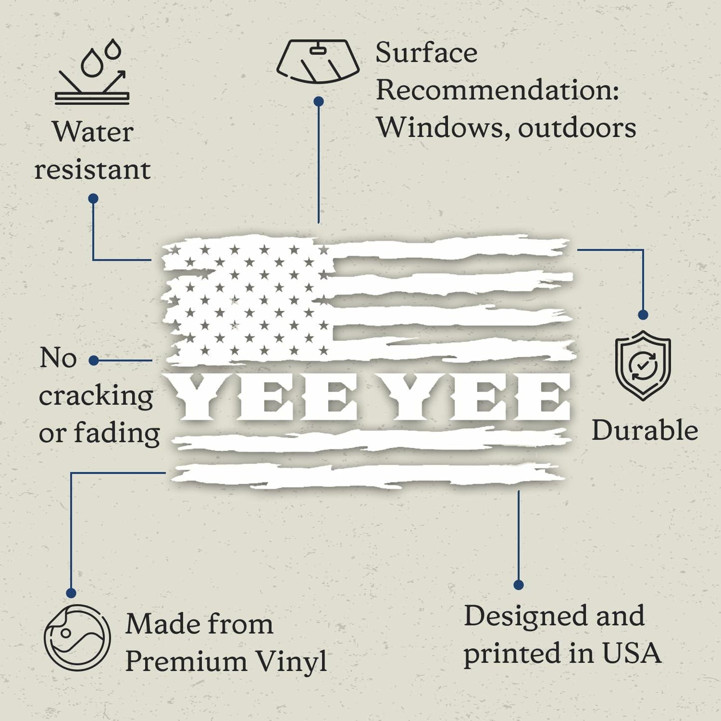 Yee Yee American Flag Vinyl Decal Patriotic Sticker 6x3in Patriot