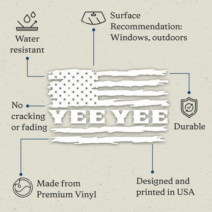 Yee Yee American Flag Vinyl Decal Patriotic Sticker 6x3in Patriot