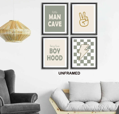 AEHIE Little Man Cave Retro Checkered Lightning Peace Sign 8x10in 4pcs Green
