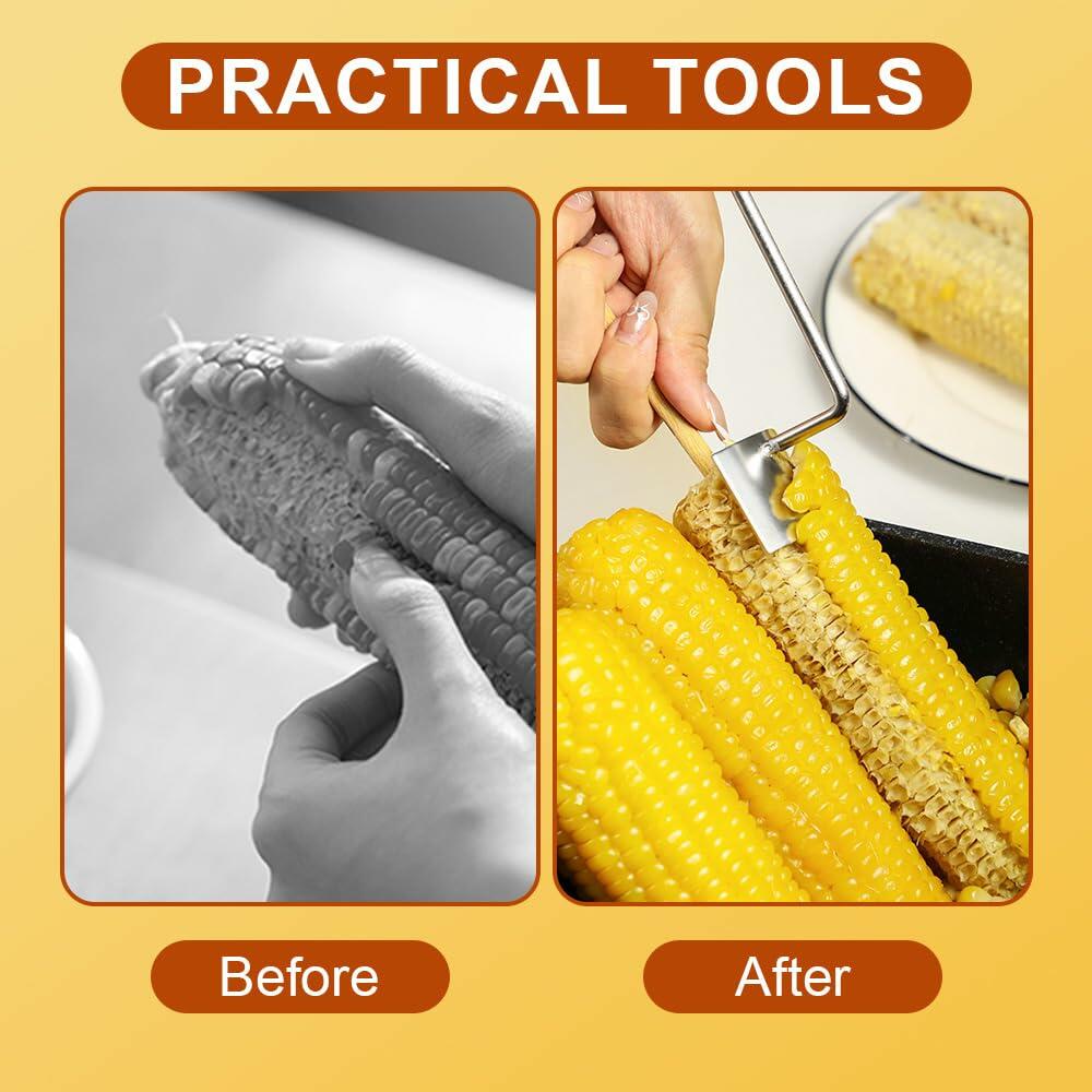 Wegodal Stainless Steel Corn Stripping Tool Long Handle Kitchen Peeler A-1Pcs
