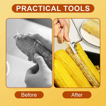 Wegodal Stainless Steel Corn Stripping Tool Long Handle Kitchen Peeler A-1Pcs