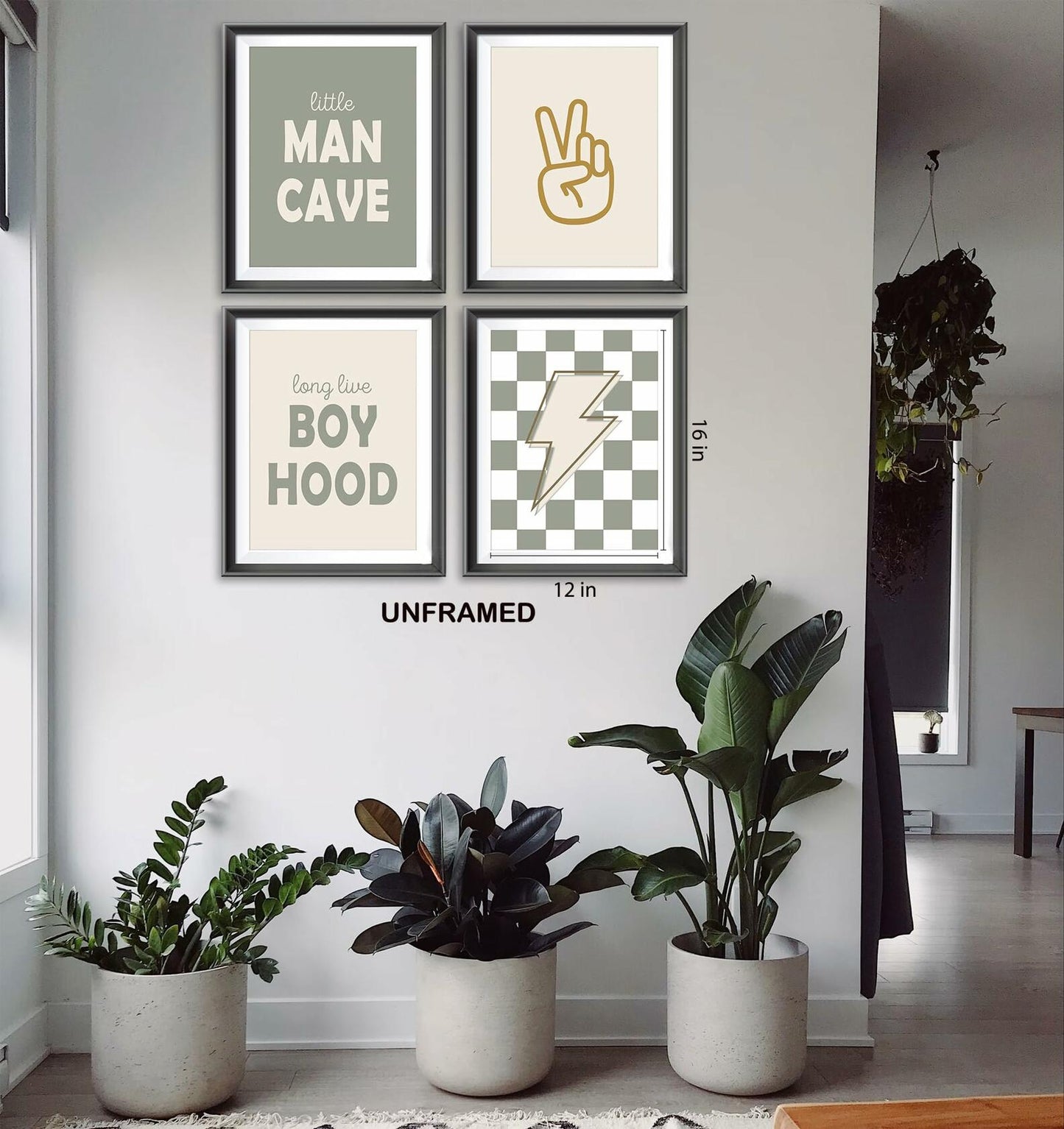 AEHIE Little Man Cave Retro Checkered Lightning Peace Sign 8x10in 4pcs Green