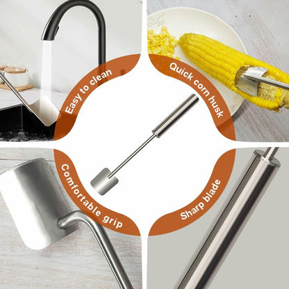 Wegodal Stainless Steel Corn Stripping Tool Long Handle Kitchen Peeler A-1Pcs