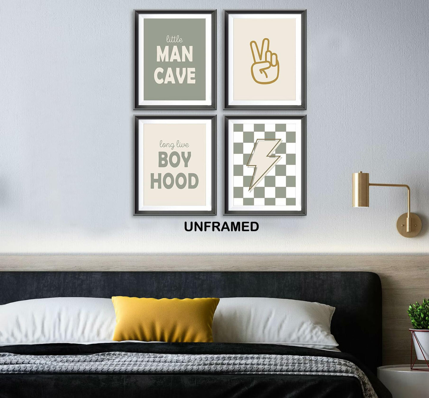 AEHIE Little Man Cave Retro Checkered Lightning Peace Sign 8x10in 4pcs Green
