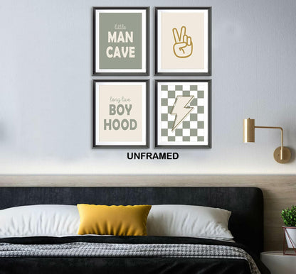 AEHIE Little Man Cave Retro Checkered Lightning Peace Sign 8x10in 4pcs Green