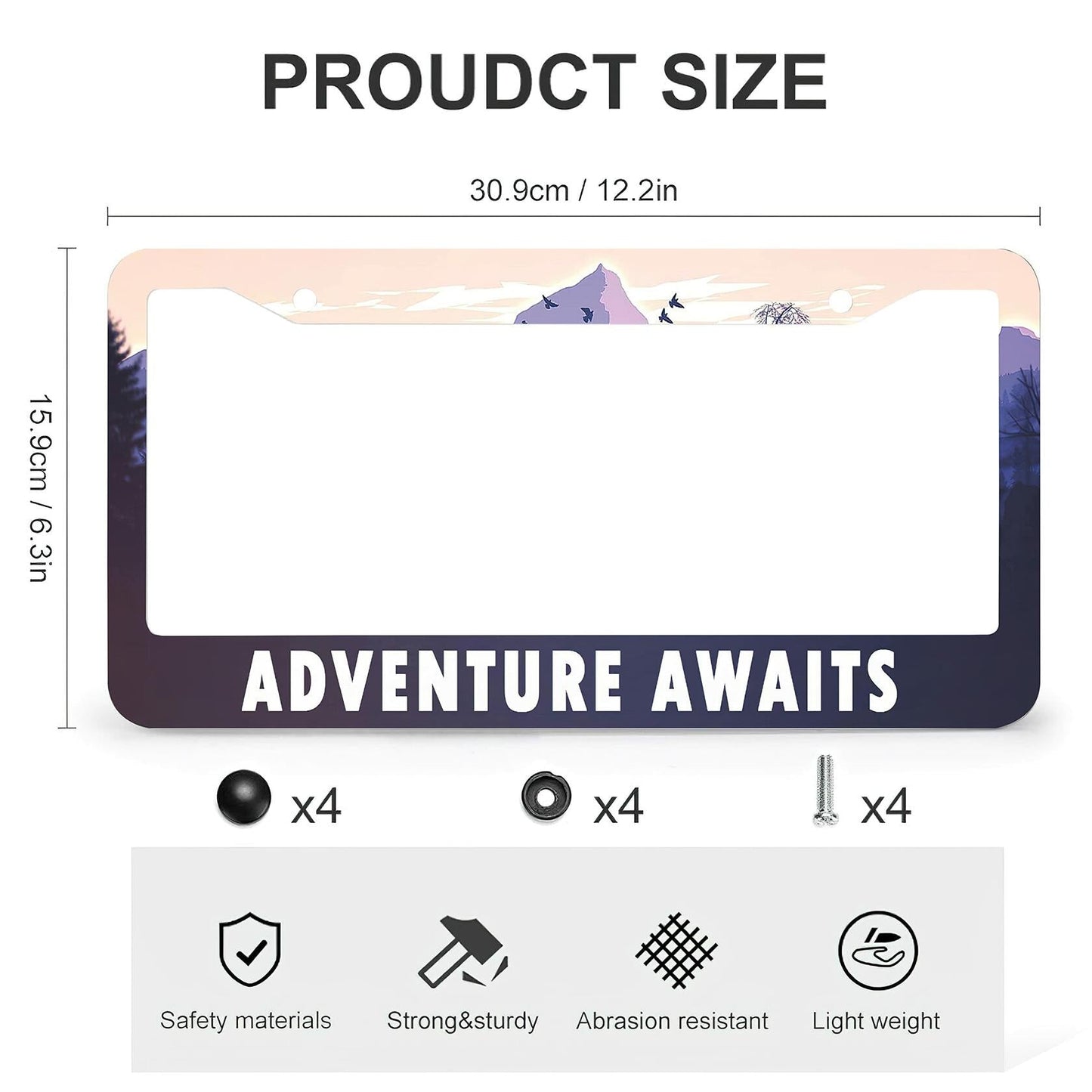 Larkverk Mountains License Plate Frame Aluminum Stainless 12x6 US Standard