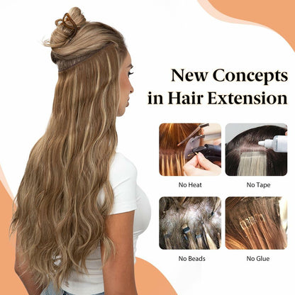 challeam Invisible Transparent Wire Hair Extensions Wavy Curly Long Synthetic