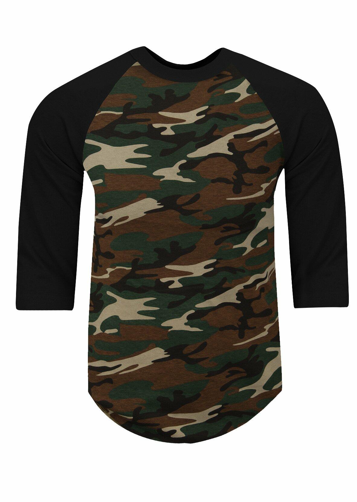 Shaka Wear Baseball Raglan Shirt 3/4 Sleeve Camo Green/Black Size M