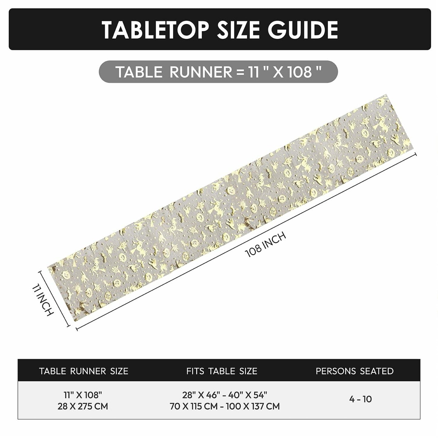 Sioloc Halloween Table Runner Gold Foil Witch Bat Pumpkin Sheer Polyester