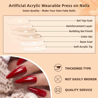 YEFIUO Pink Press On Nails 24 Pcs Long Square Full Cover Acrylic Set