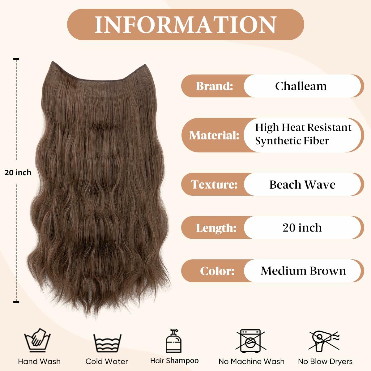 challeam Invisible Transparent Wire Hair Extensions Wavy Curly Long Synthetic