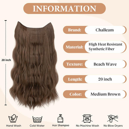challeam Invisible Transparent Wire Hair Extensions Wavy Curly Long Synthetic