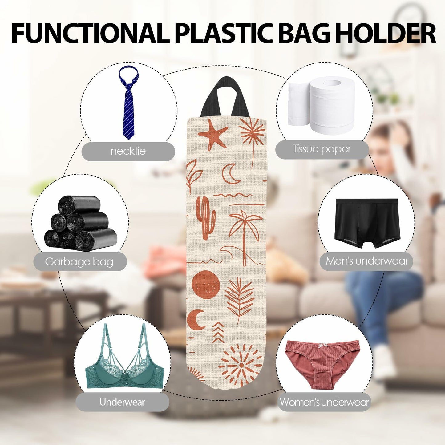 BRUAOWJF Plastic Bag Holder Durable Large Grocery Bag Dispenser Cute Boho