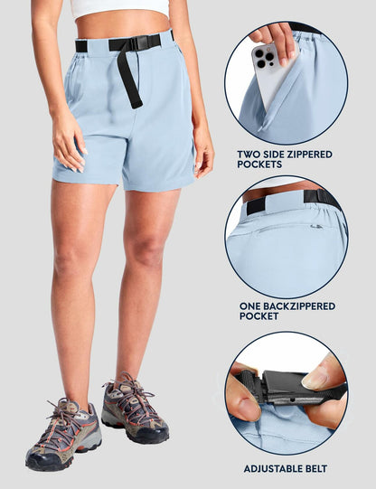 Haimont Womens Hiking Shorts 5" Zipper Pockets Quick Dry Light Blue Size M