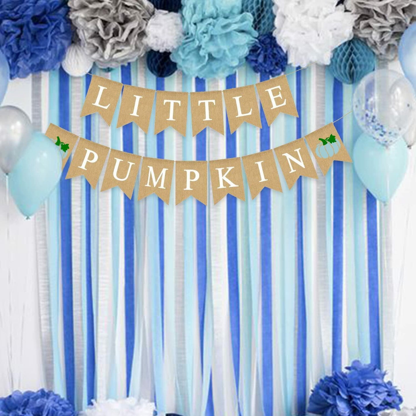 Gankbite Blue Pumpkin Burlap Banner Baby Shower Garland Rustic Harvest
