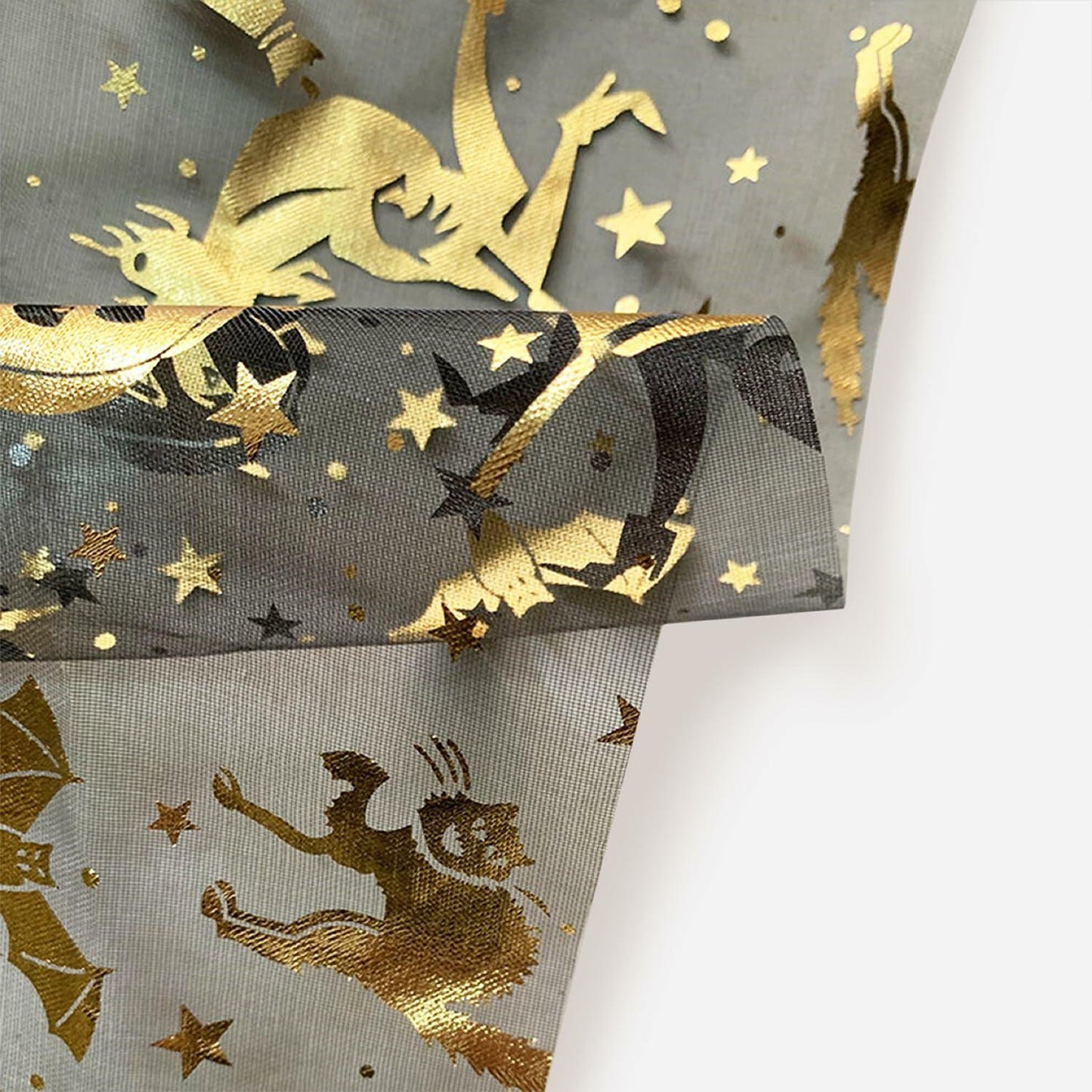 Sioloc Halloween Table Runner Gold Foil Witch Bat Pumpkin Sheer Polyester