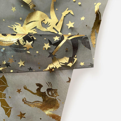Sioloc Halloween Table Runner Gold Foil Witch Bat Pumpkin Sheer Polyester
