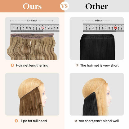 challeam Invisible Transparent Wire Hair Extensions Wavy Curly Long Synthetic