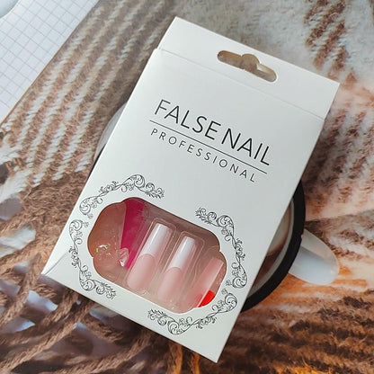 YEFIUO Pink Press On Nails 24 Pcs Long Square Full Cover Acrylic Set