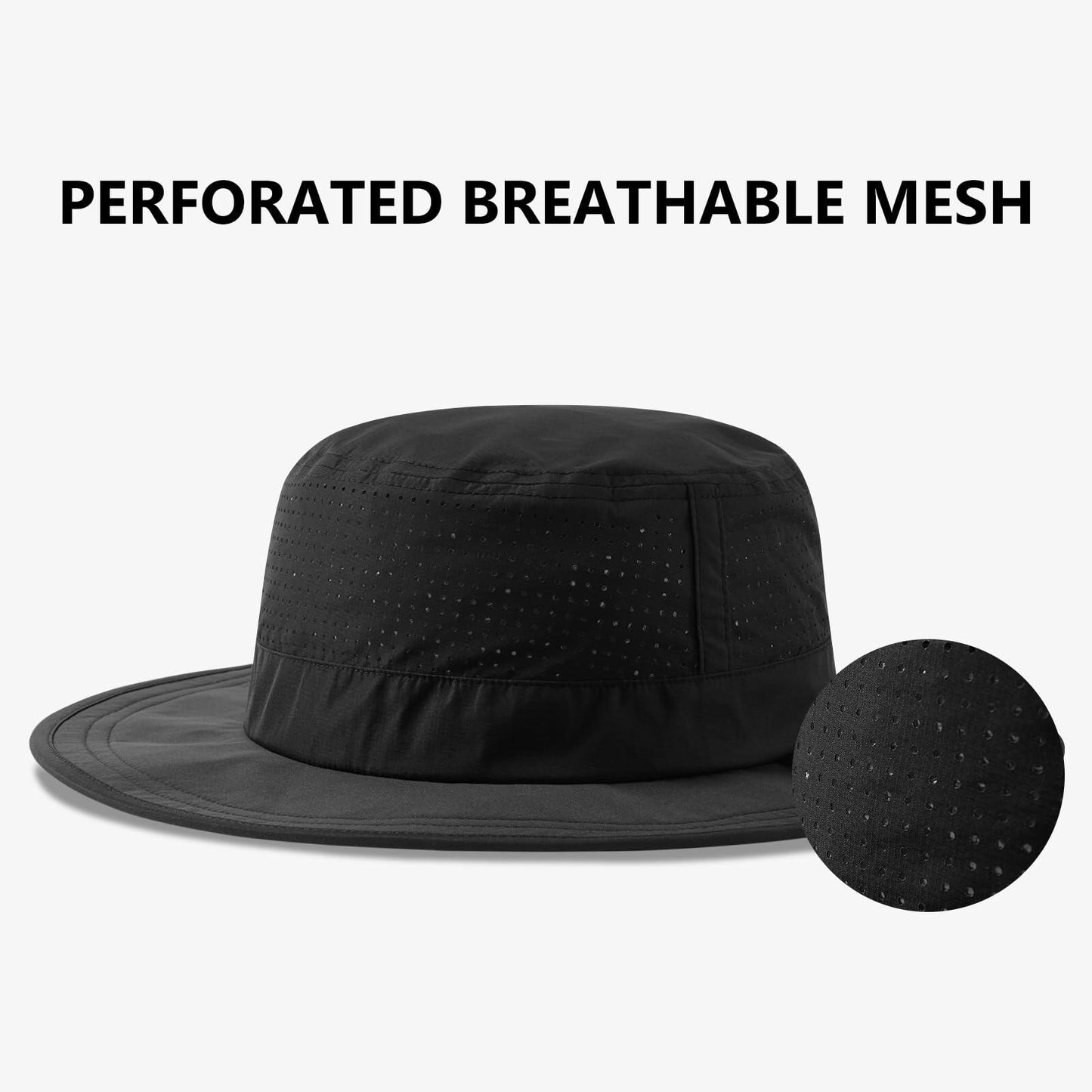 UVSAI UPF 50+ Bucket Sun Hat Laser Mesh Cooling Adjustable Black