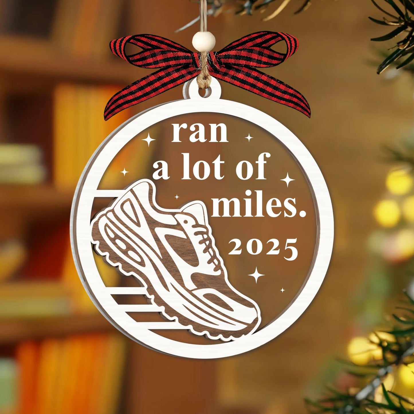 Hangwoous Marathon Runner Wooden Ornament 2 Layer Christmas Tree Sport